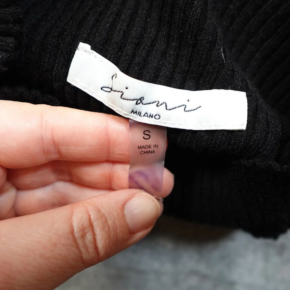 Sioni Milano Sweater Womens Small Black Knit Faux Leather Combo Sleeveless‎ Mock